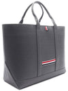 Logo Patch 4 Bar Leather Tote Bag Grey - THOM BROWNE - BALAAN 4