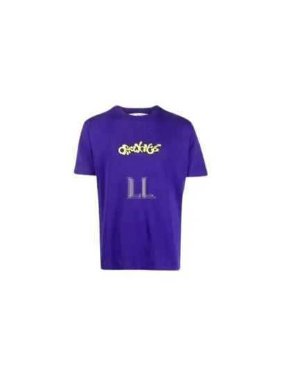 Arrow Neon Velour Lettering Short Sleeve T-Shirt Purple - OFF WHITE - BALAAN 2