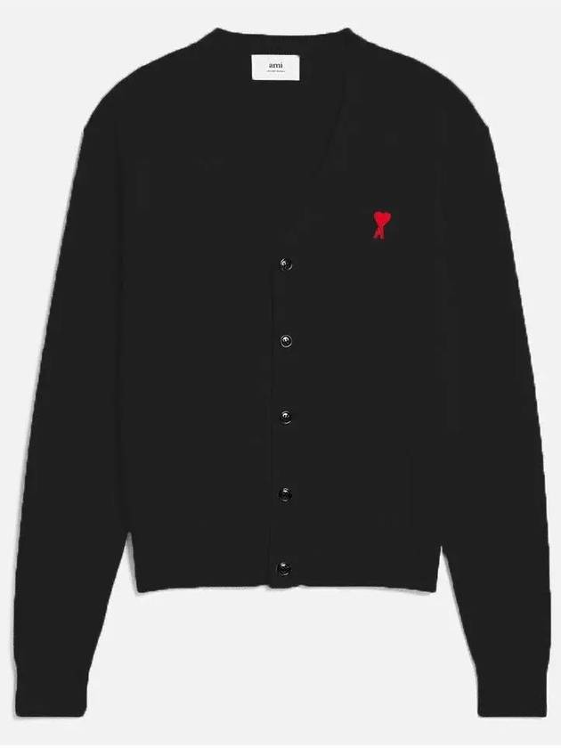 Heart Logo Merino Wool Cardigan Black - AMI - BALAAN 2