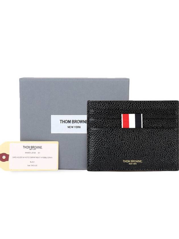 Pebble Grain Leather Stripe Note Compartment Card Wallet Black - THOM BROWNE - BALAAN 7