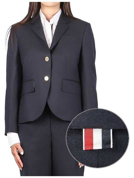 Women's Twill Slim Fit Single Breasted Wool Jacket Navy - THOM BROWNE - BALAAN 2