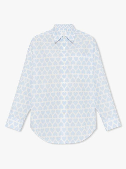 Heart Pattern Oversized Fit Long Sleeve Shirt Sky Blue - AMI - BALAAN 2