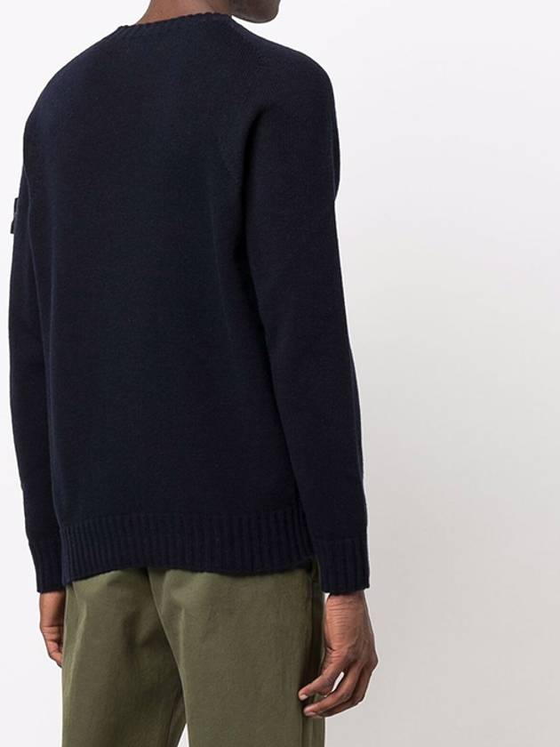 Waffen Patch Round Neck Wool Knit Top Navy - STONE ISLAND - BALAAN 4