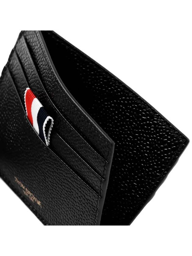 Pebble Grain Leather Stripe Note Compartment Card Wallet Black - THOM BROWNE - BALAAN 3