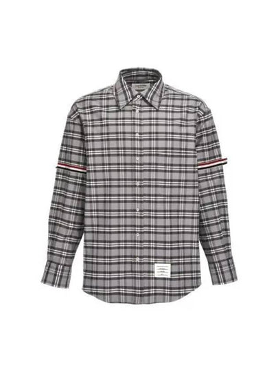 Prince of Wales Armband Oversized Long Sleeve Shirt Medium Grey - THOM BROWNE - BALAAN 2