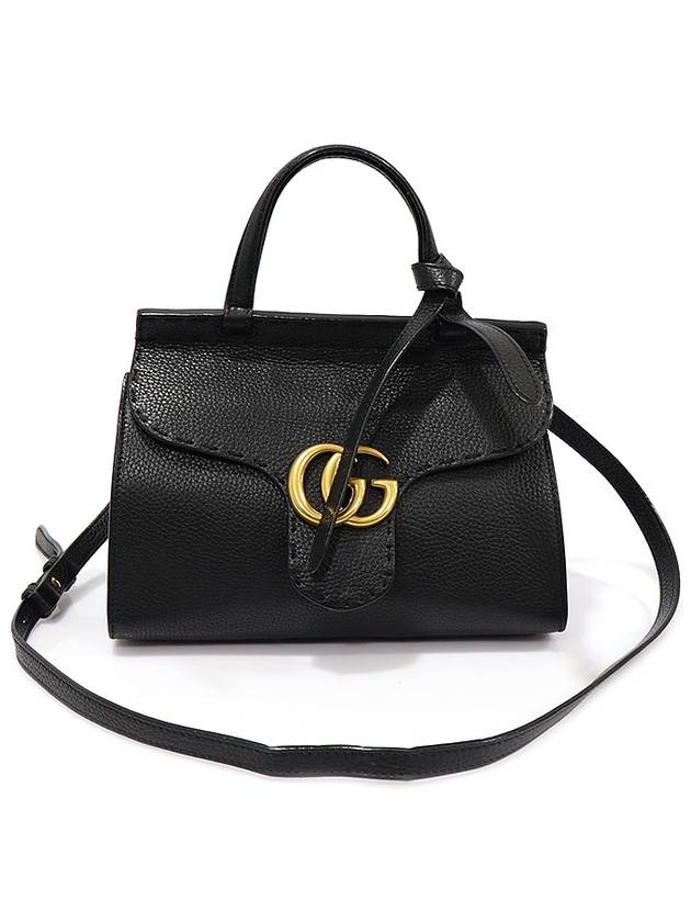 442622 Black leather gold plated GG Marmont mini top handle 2WAY - GUCCI - BALAAN 1