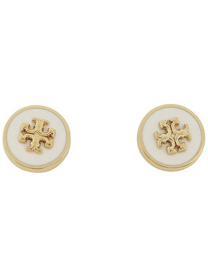 Kira Enamel Circle Stud Earrings White Gold - TORY BURCH - BALAAN 2