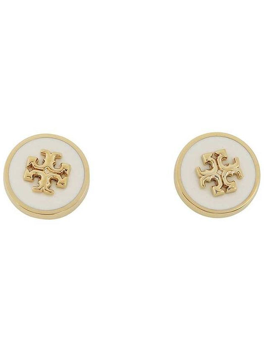 Kira Enamel Circle Stud Earrings White Gold - TORY BURCH - BALAAN 2