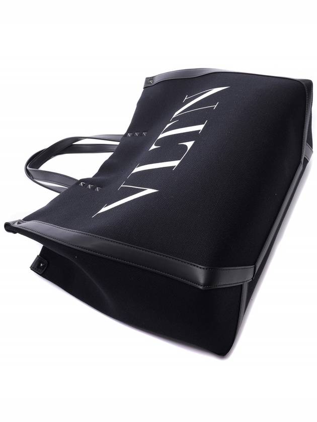 VLTN Rockstud Medium Canvas Tote Bag Black - VALENTINO - BALAAN 6