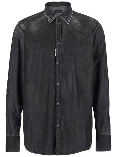 'Classic Western' Black Shirt With Distressed Details In Cotton Man - DSQUARED2 - BALAAN 1