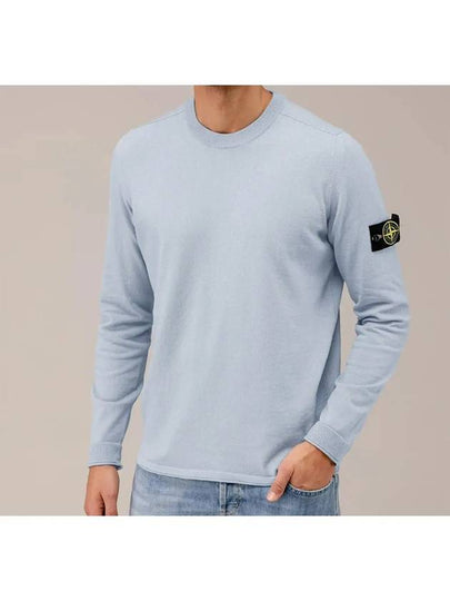 Raw Hand Cotton Crewneck Knit Top Sky Blue - STONE ISLAND - BALAAN 2