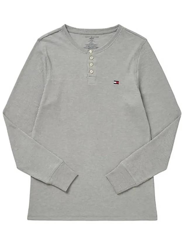 Men's Thermal Waffle Henley Long Sleeve T-Shirt Grey - TOMMY HILFIGER - BALAAN 4