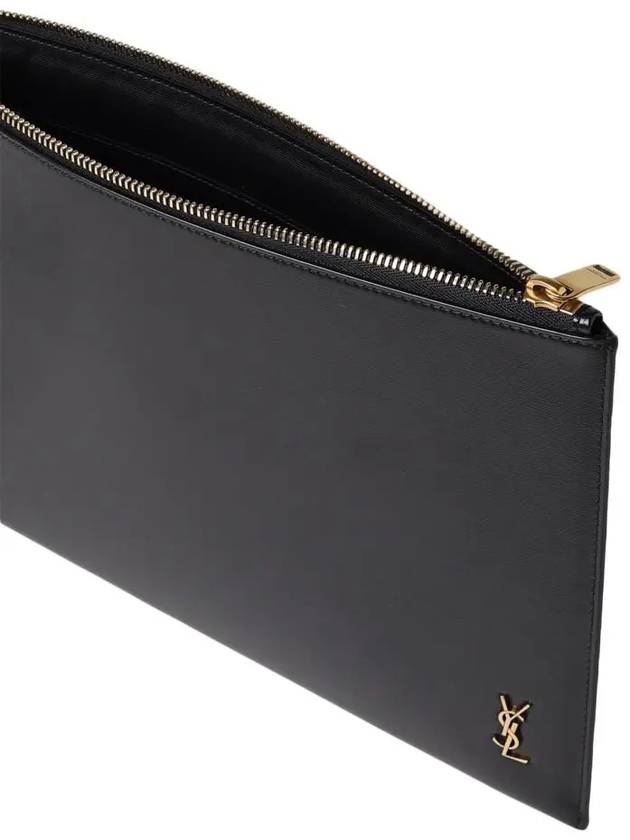 Tiny Cassandre Shiny Leather Zip Tablet Clutch Bag Black - SAINT LAURENT - BALAAN 5