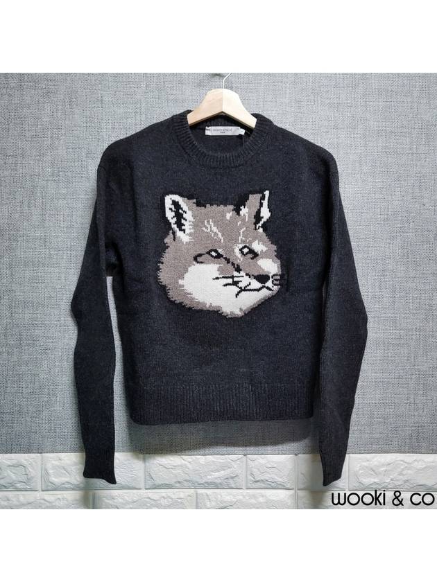 Women's Foxhead Intarsia Knit Top Dark Gray - MAISON KITSUNE - BALAAN.