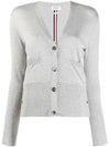 Silk Cotton Blend Relaxed V-Neck Cardigan Light Grey - THOM BROWNE - BALAAN 2