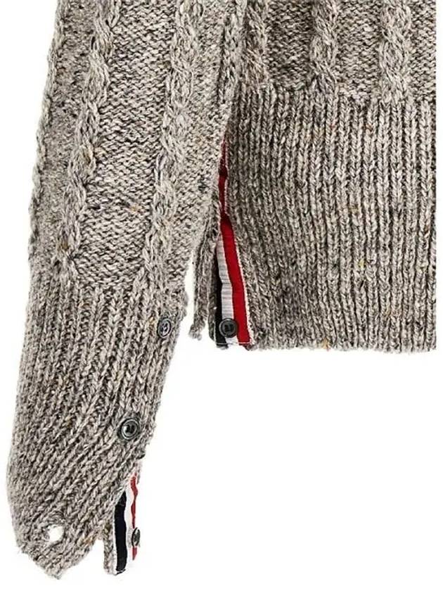 Donegal Twist Cable 4-Bar Classic Crewneck Knit Top Light Grey - THOM BROWNE - BALAAN 6