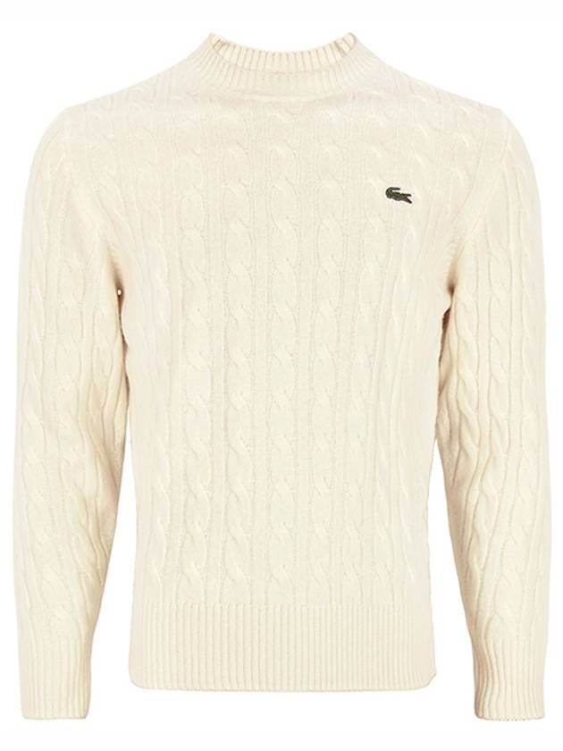 Cable Carded Wool Crew Neck Knit Top Ecru - LACOSTE - BALAAN 2