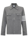 Double Face Cotton Knit 4 Bar Button Shirt Jacket Grey - THOM BROWNE - BALAAN 2