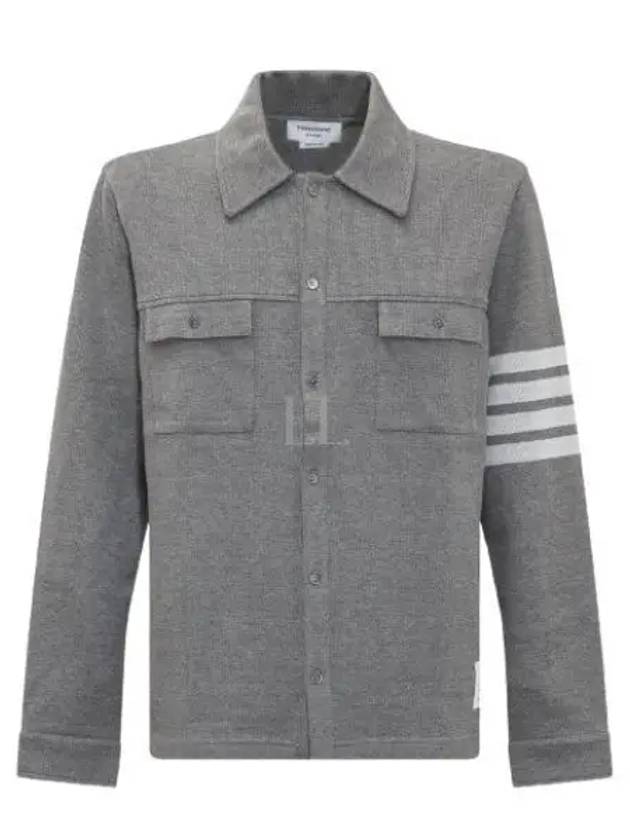 Double Face Cotton Knit 4 Bar Button Shirt Jacket Grey - THOM BROWNE - BALAAN 2