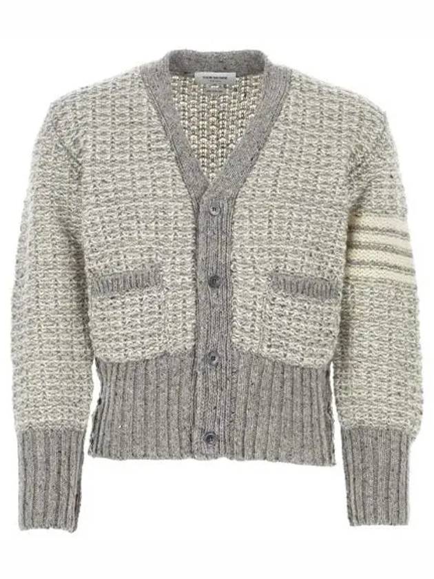 Mohair Tweed 4-Bar Classic V-neck Cardigan Light Grey - THOM BROWNE - BALAAN 2