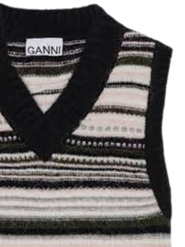 V-Neck Striped Vest Black - GANNI - BALAAN 3