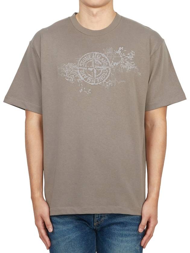 Camo Three Embroidery Regular Fit Cotton Jersey Short Sleeve T-Shirt Grey - STONE ISLAND - BALAAN 2