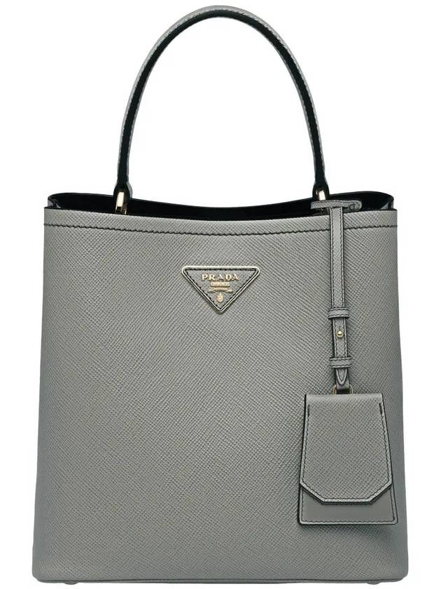 Pannier Saffiano Leather Medium Tote Bag Grey - PRADA - BALAAN 3