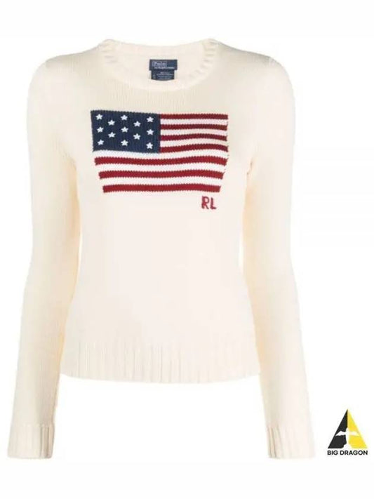 Flag Cotton Crew Neck Knit Top Cream - POLO RALPH LAUREN - BALAAN 2