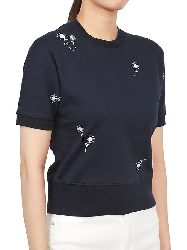 Embroidered Flower Dolman Short Sleeve T-Shirt Navy - THOM BROWNE - BALAAN 6