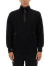 Diagonal Raised Fleece Half Zipped Sweatshirt Black - CP COMPANY - BALAAN 4