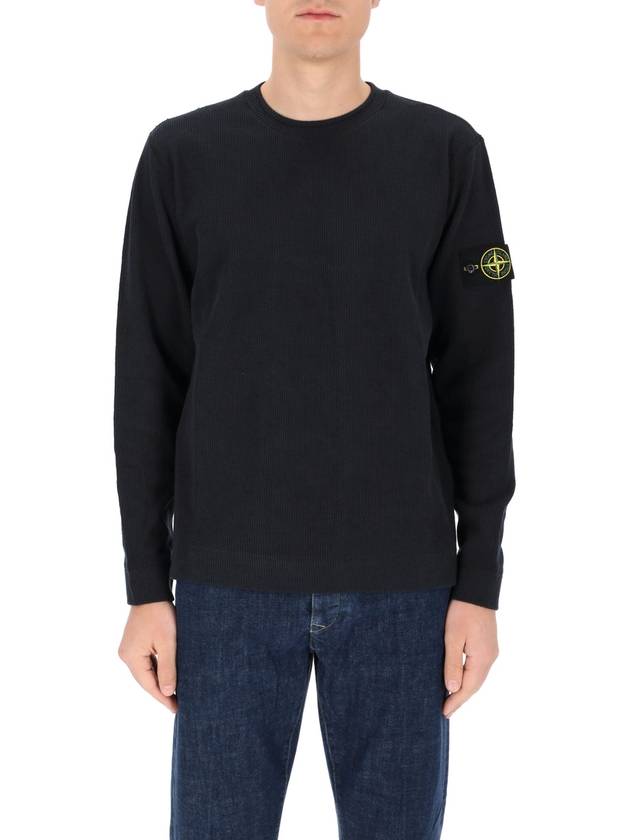 Men's Wappen Patch Crewneck Knit Sweatshirt Black - STONE ISLAND - BALAAN 2