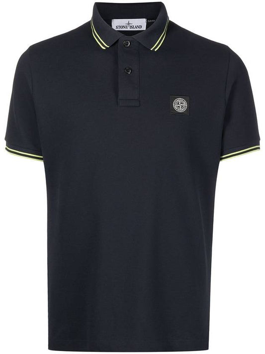 Men's Two Line Logo Patch PK Shirt Navy - STONE ISLAND - BALAAN.