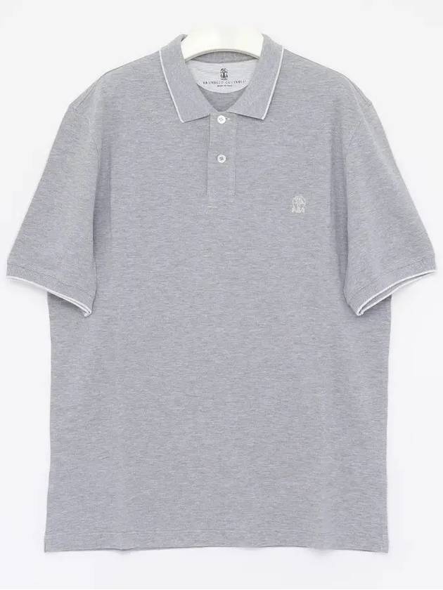 Embroidered Logo Short Sleeve Polo Shirt Grey - BRUNELLO CUCINELLI - BALAAN 3