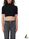 Iconic Logo Mock Neck Rib Crop Knit Top Black - COURREGES - BALAAN 2