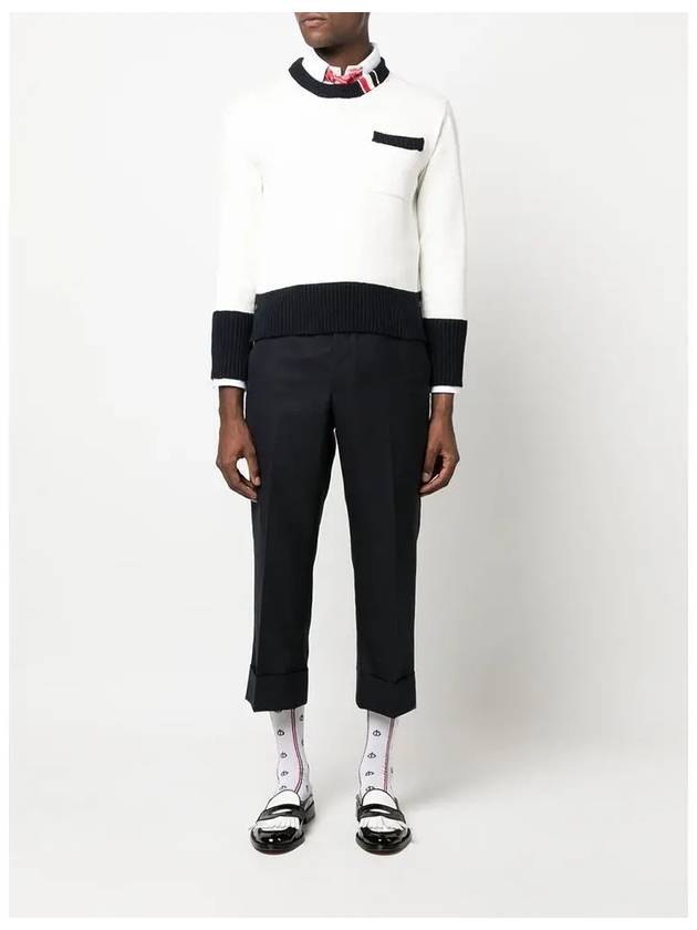 Low Rise Backstrap Super 120 Twill Straight Pants Navy - THOM BROWNE - BALAAN 4