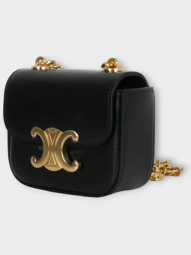 Triomphe Chain Shiny Calfskin Small Cross Bag Black - CELINE - BALAAN 3