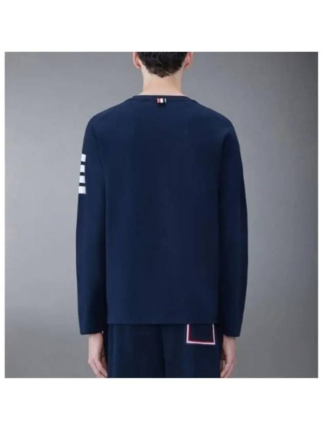 4-Bar Striped Cotton Long Sleeve T-Shirt Navy - THOM BROWNE - BALAAN 3