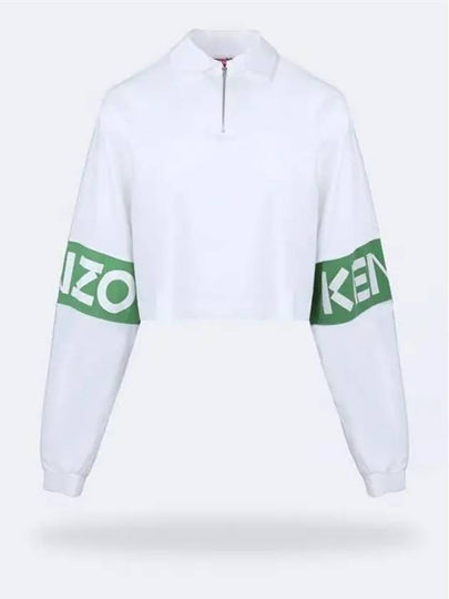 Half Zip Up Logo Print Crop Sweatshirt White - KENZO - BALAAN 2