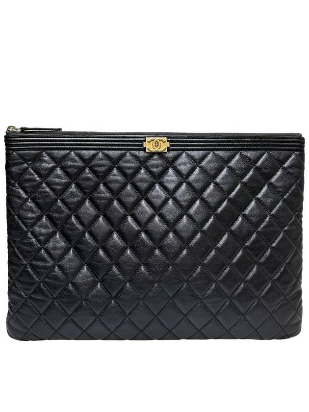 Women s A84407 Lambskin Black Boy Gold Large Clutch Bag - CHANEL - BALAAN 1