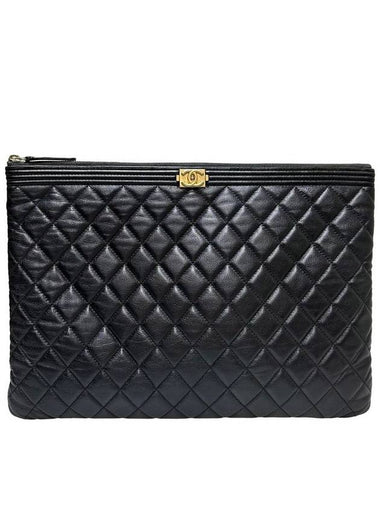 Women s A84407 Lambskin Black Boy Gold Large Clutch Bag - CHANEL - BALAAN 1