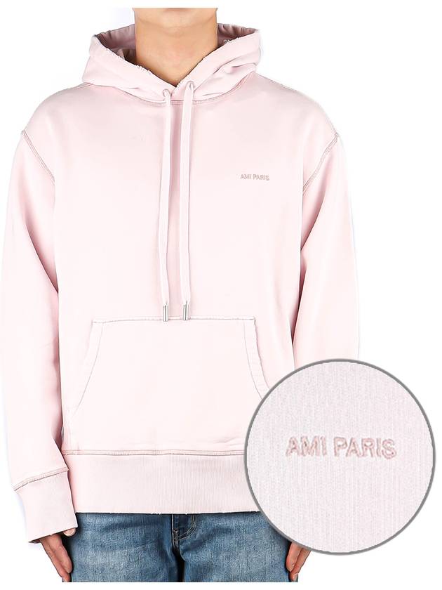 Embroidered Logo Hoodie Top Pink - AMI - BALAAN 2