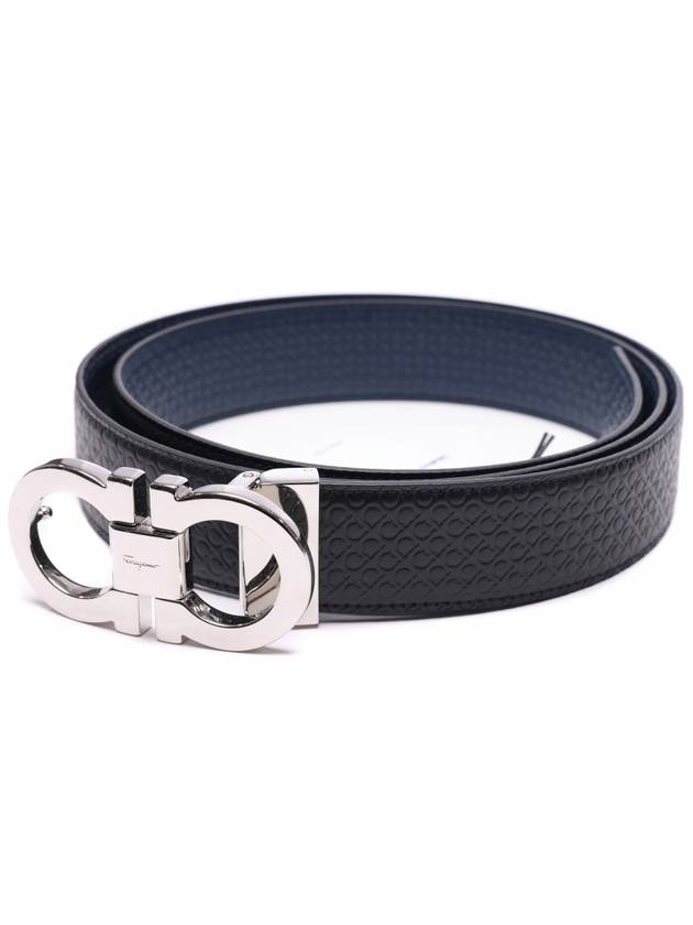 Double Gancini Reversible Leather Belt Black Fiore Blue - SALVATORE FERRAGAMO - BALAAN 5