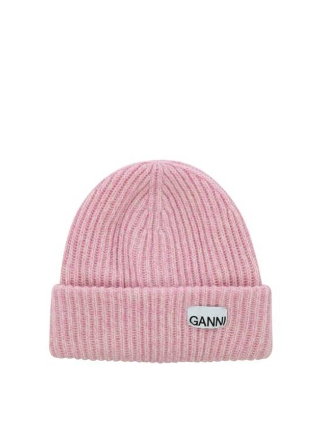 Logo Patch Knit Beanie Pink - GANNI - BALAAN 2