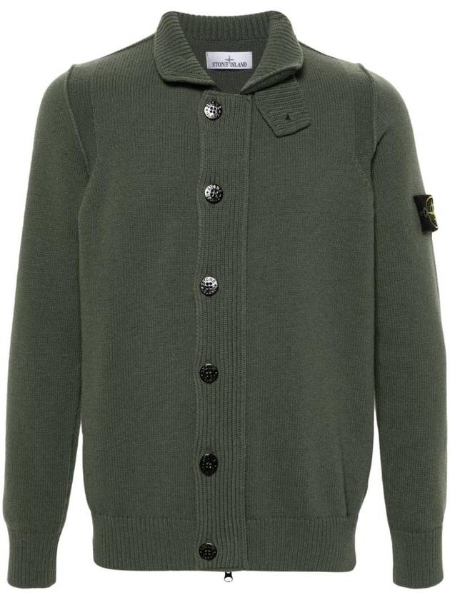 Wappen High Neck Button Up Wool Cardigan Green - STONE ISLAND - BALAAN 1