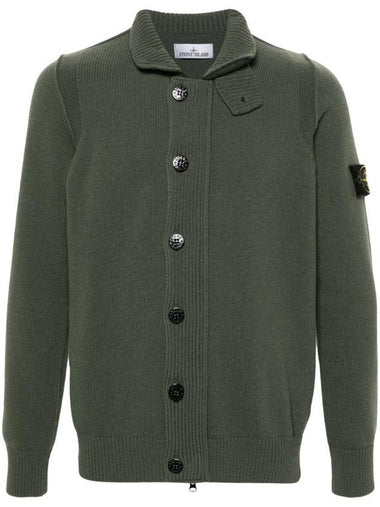 Wappen High Neck Button Up Wool Cardigan Green - STONE ISLAND - BALAAN 1