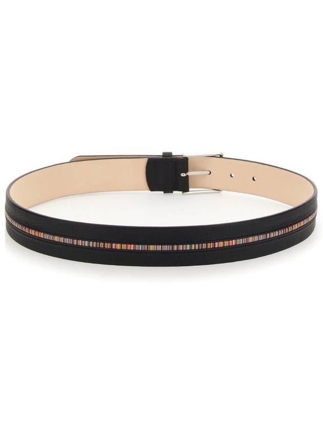 Signature Striped Leather Belt Black - PAUL SMITH - BALAAN 4