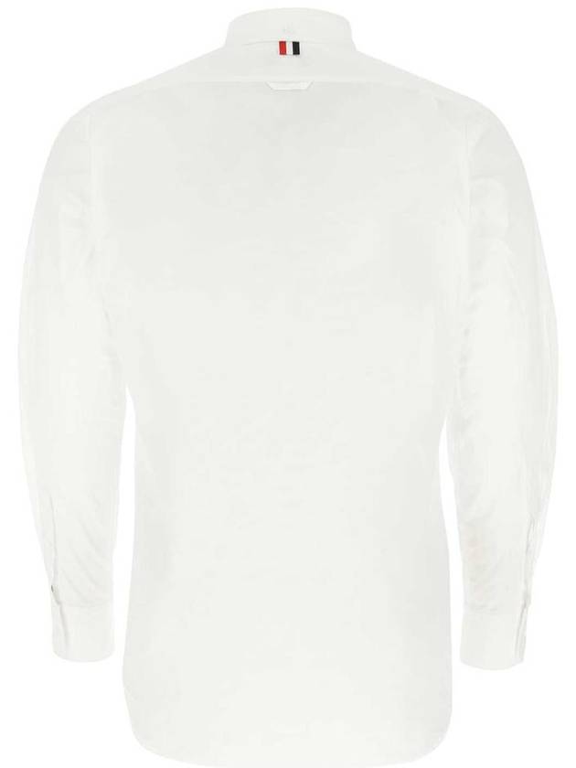 Men's Grosgrain Placket Solid Poplin Long Sleeve Shirt White - THOM BROWNE - BALAAN 3