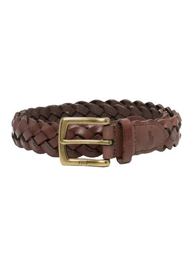 Men's Braided Vegan Leather Belt Brown - POLO RALPH LAUREN - BALAAN 1