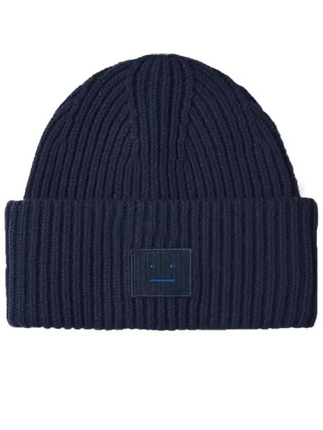 Face Patch Ribbed Wool Beanie Navy - ACNE STUDIOS - BALAAN 2