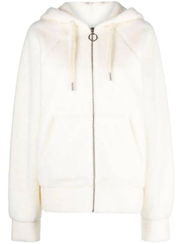 Drawstring Waist Shearling Zip-Up Hoodie Offwhite - AMI - BALAAN 1